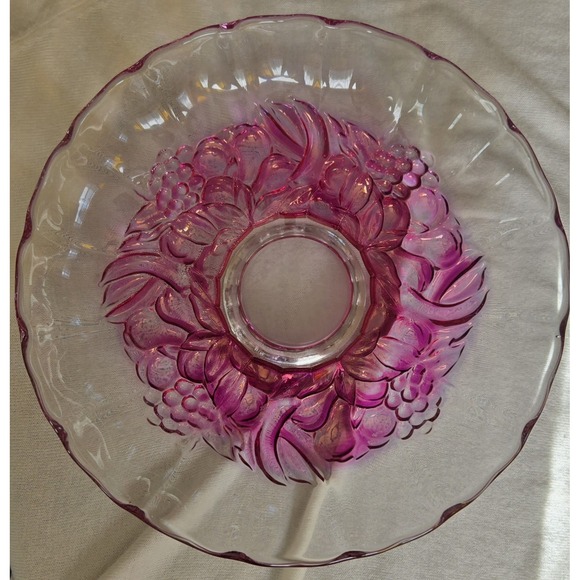 Vintage Art Deco Purple-Rose Hand Blown Footed Centerpiece Scalloped Rim...